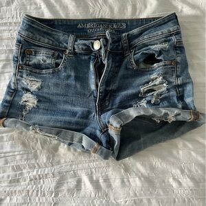 American Eagle Outfitters Ripped Hi- Rise Blue Jean Shorts